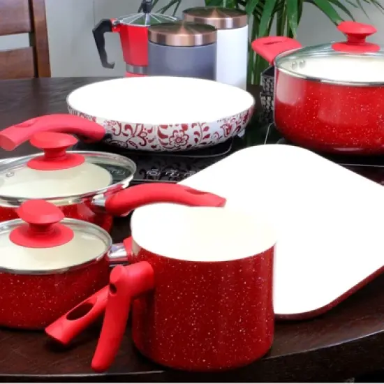 San Jacinto 9 Piece Aluminum Cookware Set in Red Speckle image {1}