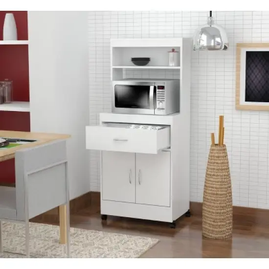 2 Shelves Kitchen Microwave Storage Cabinet White - Inval image {2}