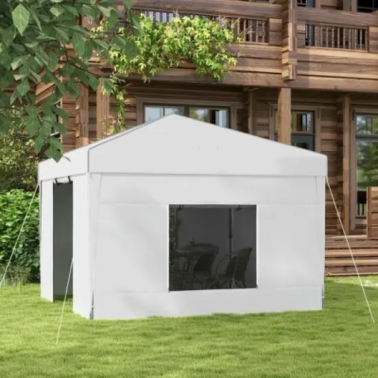 Resenkos Backyard Garden Canopy, Camping Canopy Screen Tent,9.7' x 9.7' Pop Up Canopy with Sidewalls, 2 Mesh Windows and Carry Bag, White image {1}