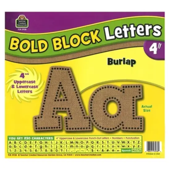 Teacher Created Resources&reg; Burlap Design Bold Block 4" Letters Combo Pack, 230 Pieces image {1}