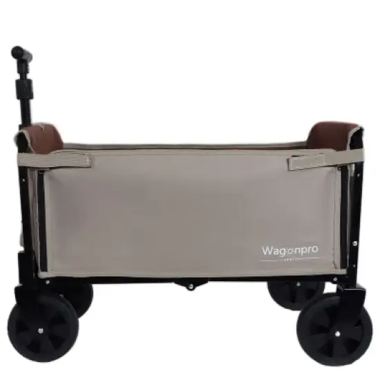 ORRD All-in-1 Folding Camping Wagon with Bench Seat, Storage & Dog Tether, Beige/Brown image {2}