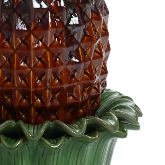 LuxenHome 17" Tabletop Ceramic Water Fountain, Pineapple Indoor and Outdoor Waterfall Fountains for Patio, Garden Decor Brown image {4}