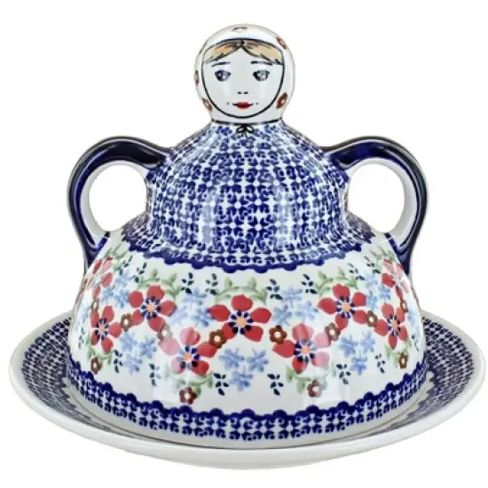 Blue Rose Polish Pottery B001 Manufaktura Cheese Lady image {7}
