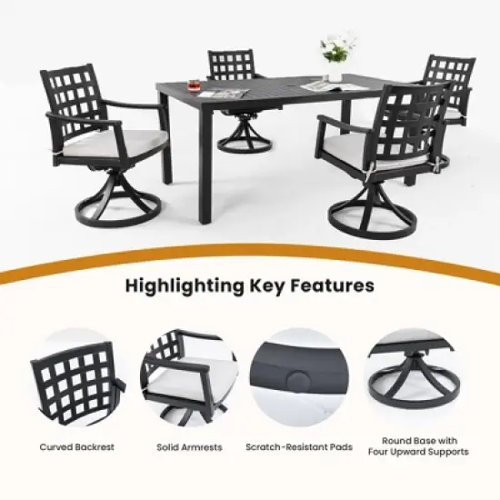 DOMETOUR Modern 5Pcs Outdoor Patio Dining Set, A Rectangular Table & Four Swivel Rock Dining Chairs, Rust-Free, Weather-Resistant, for Garden image {1}