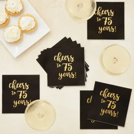 Sparkle and Bash 50 Pack 75 Birthday Party Cocktail Napkins, Cheers to 75 Years (5 x 5 In) image {1}