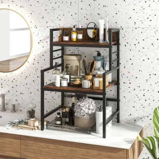 Costway 3-Tier Microwave Stand with Storage Shelves Heavy-Duty Metal Frame Rack Organizer image {4}