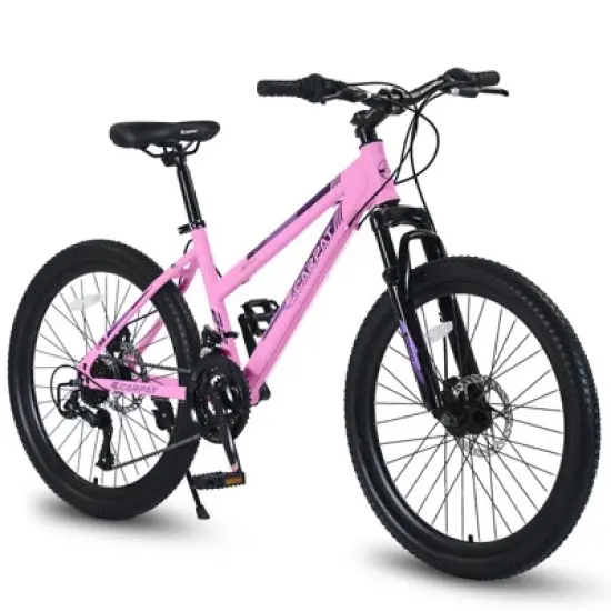 Gulches 24 inch Mountain Bike for Teenagers Girls Women,Shimano 21 Speeds with Dual Disc Brakes and 100mm Front Suspension, Pink image {8}