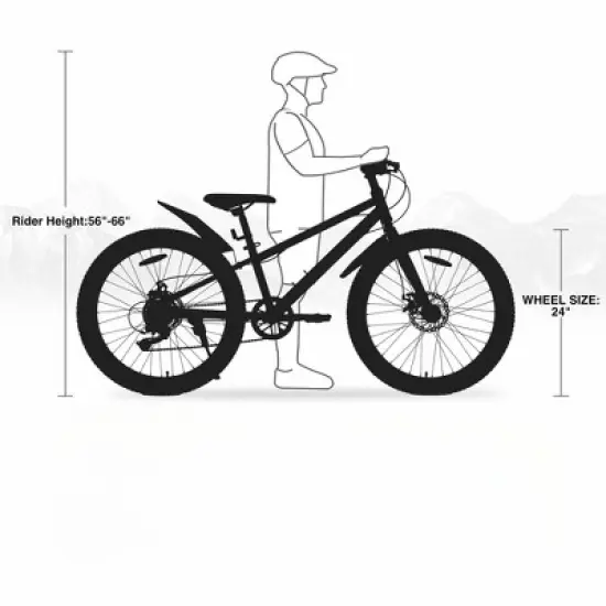 INFURNIC Bicycles, 24 Inch Bicycle with Adjustable Seat, Fat Tire Mountain Bike for Boys and Girls, Gray, 64.17"*24.8"*35.04" image {4}