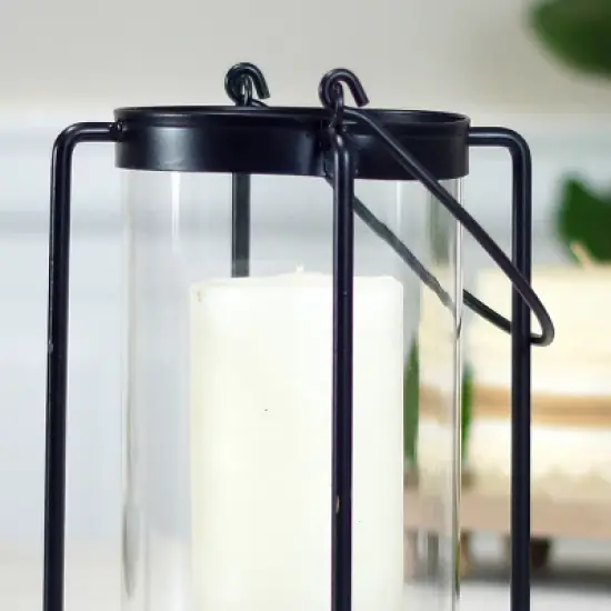 VIP Metal 9.5 in. Black Wireframe Pillar Candle Holder Lantern image {3}