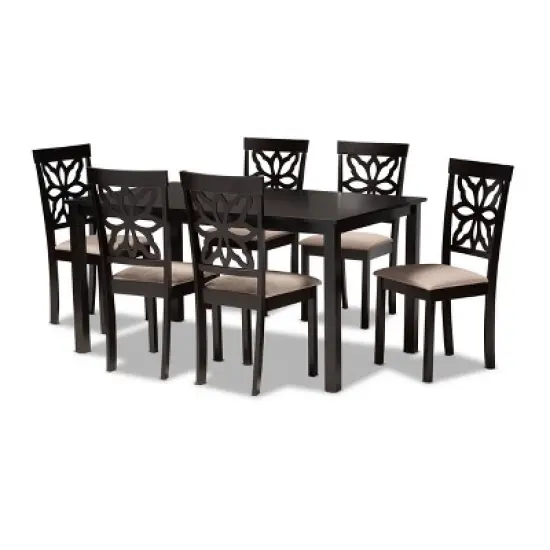 7pc Dallas Fabric Upholstered and Wood Dining Set - Baxton Studio image {8}