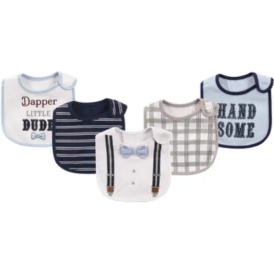 Little Treasure Baby Boy Cotton Bibs 5pk, Dapper Bow Tie, One Size image {1}