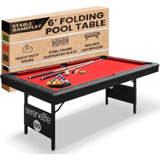 SereneLife SLPLTB76RD 76" Portable and Foldable Pool Table with Accessory Kit (Red) image {7}