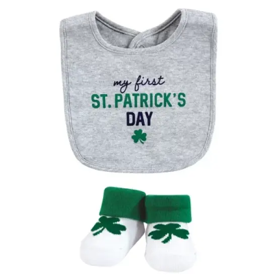 Hudson Baby Infant Boy Cotton Bib and Sock Set, Cutest Clover, 0-9 Months image {2}