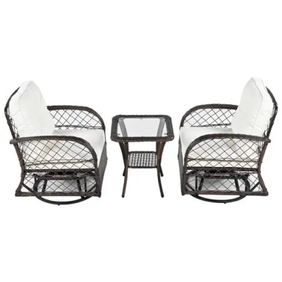 3pcs Outdoor Rattan Chat Furniture Set,  Patio Garden Seating Group Conversation Set with Swivel Chairs and Table -ModernLuxe image {9}