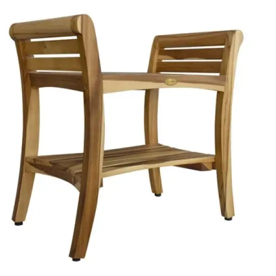 EcoDecors&reg; Symmetry&reg; 24" Teak Wood Shower Bench with Shelf and LiftAide&reg; Arms in EarthyTeak Finish - Target Plus Natural 24"L x 14"D x 24"H image {11}