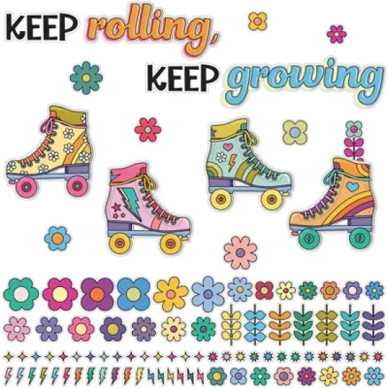 Carson Dellosa Education Happily Ever Elementary Retro Remix Keep Rolling, Keep Growing Bulletin Board Set, 103 Pieces image {1}