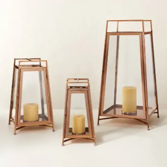 Raised Metal & Glass Pillar Candle Lantern Copper - Hearth & Hand&trade; with Magnolia image {2}