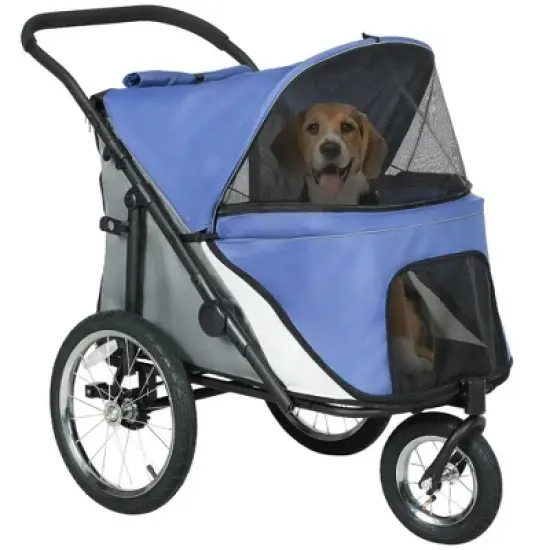 Resenkos Cat Jogger Stroller,Dog Stroller, Pet Stroller,3 Wheels Dog Stroller w/ One-Hand Fold, Rubber Wheels, Storage Bag, Soft Cushion, Blue image {9}