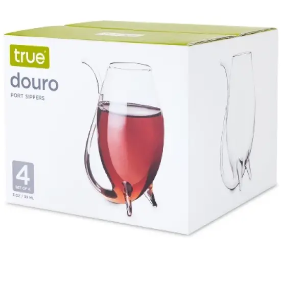 True Douro Port Sippers, Glass with Straw Sipper Feature, Stemless Wine Glass, Set of 4, 3 oz Capacity, Clear image {4}