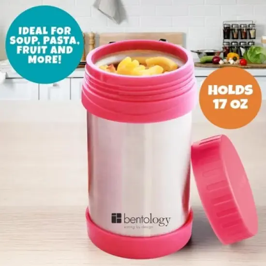 Bentology Stainless Steel Vacuum Insulated Food Jar - 17 oz Pink - Large Lunch Jar for Soup and more - Contains No Phthalates, BPA, or PVC image {3}