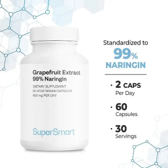 SuperSmart Grapefruit Extract 600mg per Day (99 % Naringin) - High Potency GSE Supplement | Non-GMO & Gluten Free - 60 Vegetarian Capsules image {4}