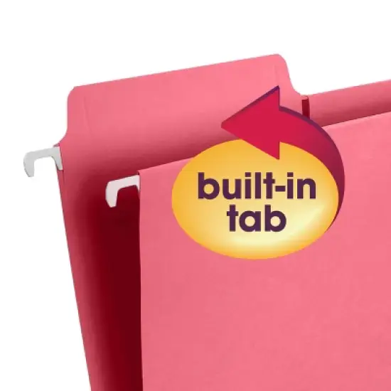 Smead FasTab  Hanging File Folder, 1/3-Cut Built-In Tab, Letter Size, Dark Pink, 9 per Pack (64014) image {6}