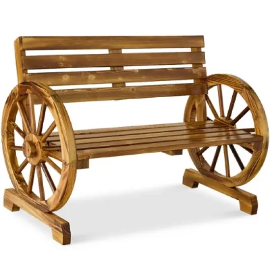 Best Choice Products 2-Person Wooden Wagon Wheel Bench for Patio, Garden, Outdoor Lounging w/ Rustic Design image {9}