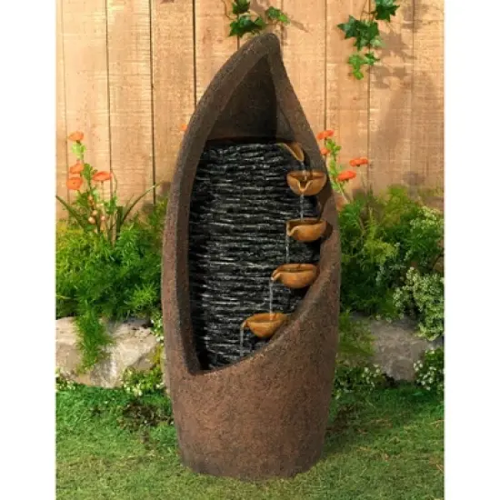 John Timberland Modern Rustic Outdoor Floor Water Fountain with Light LED 34 1/2" High Cascading for Yard Garden Patio Deck image {1}