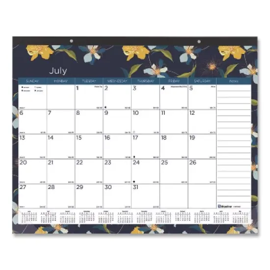 Academic 18-Month Desk Pad Calendar, Floral Artwork, 22 x 17, White/Multicolor Sheets, Black Headband, July 2025 to Dec 2026 image {4}