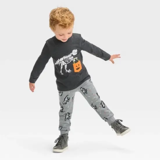 Toddler Boys' Halloween Long Sleeve T-Shirt and Fleece Jogger Pants - Cat & Jack&trade; Black image {2}