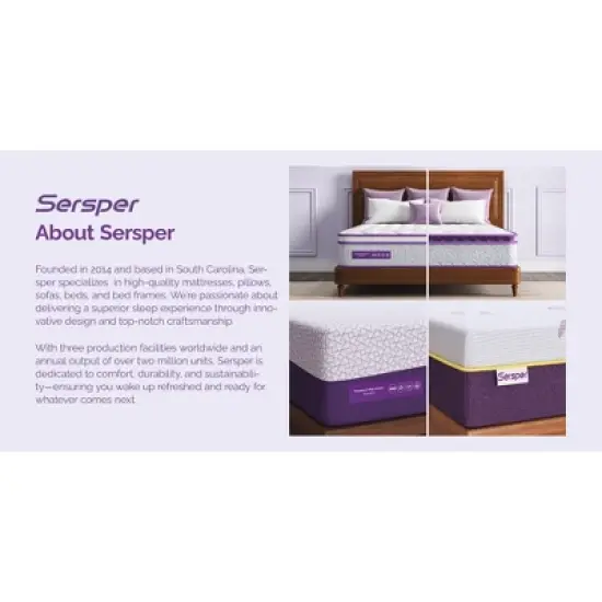 Sersper 14 Inch Pillow Top Hybrid Mattress - 5-Zone Pocket Innersprings, Motion Isolation, Heavier Coils image {6}