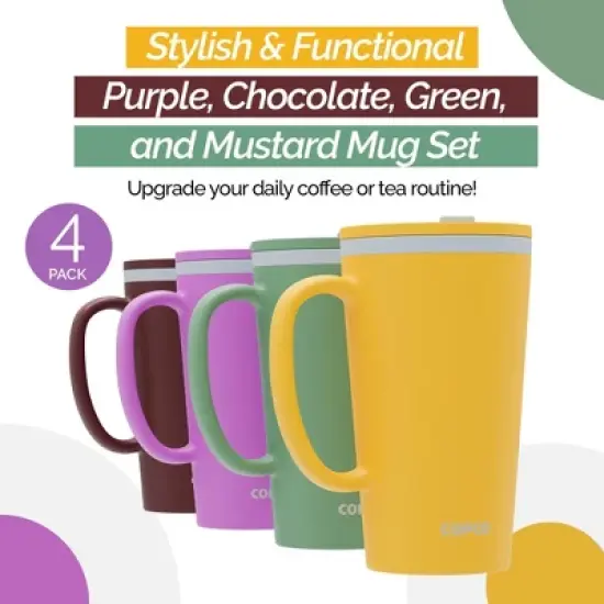 Copco Cone Desk Mug, 16 Ounce (Set of 4) - Double Wall Insulated Mug Set with Lid and Handle, Microwave & Dishwasher Safe, BPA-Free (Assorted Colors) image {1}