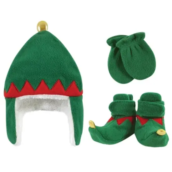Hudson Baby Unisex Baby Trapper Hat, Mitten and Bootie Set, Green Elf image {3}