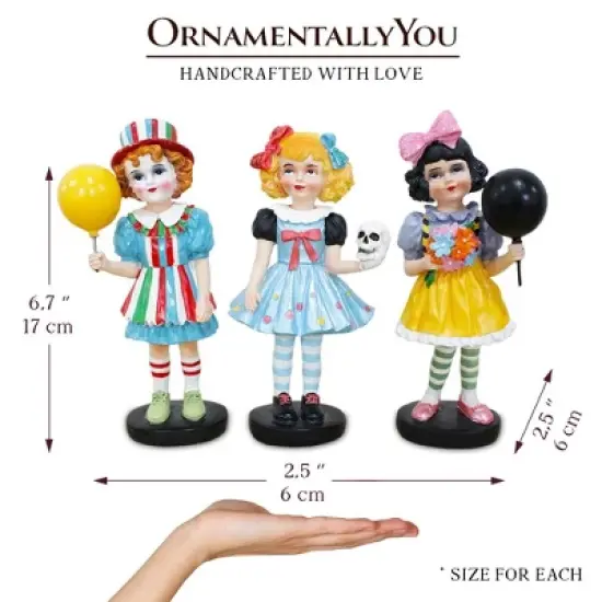 Victorian Masquerade Girl Trio, 6" Trick or Treat Clown Figurines and Hauntingly Elegant Halloween Decor| OrnamentallyYou image {2}
