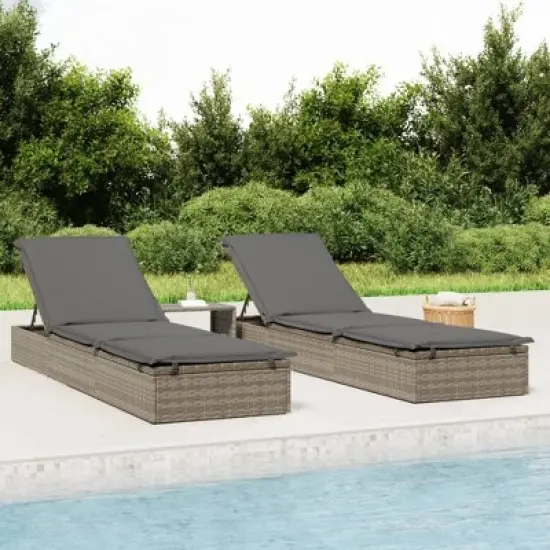 vidaXL - Gray Patio Daybed Set - Wicker Sunbeds with Table and Cushions for Outdoor/Poolside/Balcony image {1}