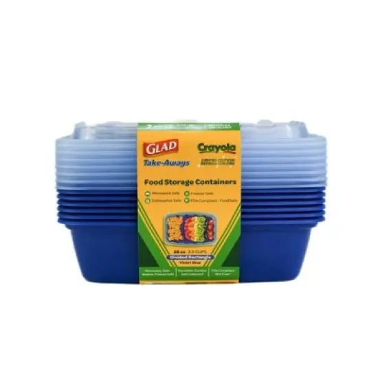 Glad Take-Aways Crayola Retired Colors 28oz/7pk Divided Rectangle Food Storage Containers - Violet Blue image {2}