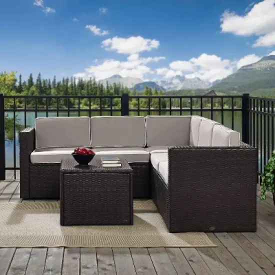 Palm Harbor 6pc Outdoor Wicker Sectional Set - Gray - Crosley image {2}