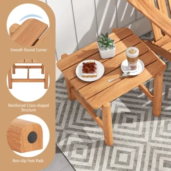 Tangkula Patio Teak Wood Side Table with Slatted Tabletop Small Coffee Table for Porch image {6}