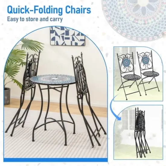 Costway Set of 2/4 Mosaic Chairs for Patio with Decorative Backrest Heavy-Duty Frame image {7}