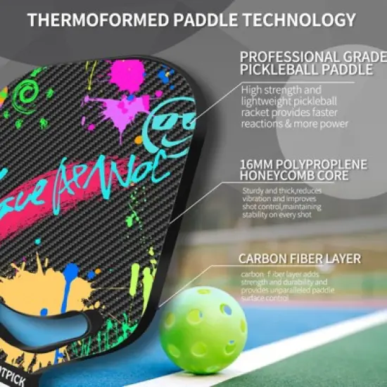 Aukfa Colorful graffiti Carbon Fiber Pickleball Paddle &ndash; Thermoformed One-Piece Design with UV Printed Matte Surface & 16mm Polypropylene Core image {2}
