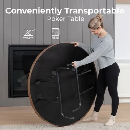 Round Poker Table for Game Nights with 8-Player Seating, Foldable Design, Compact for Storage image {5}