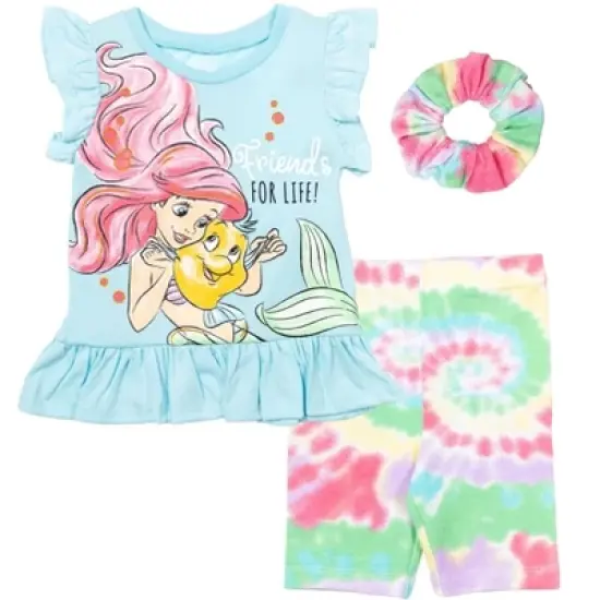 Disney Frozen Minnie Mouse Little Mermaid Elsa Princess Anna Peplum T-Shirt Shorts & Scrunchie 3 Pc Set Infant to Big Kid image {11}