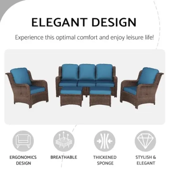 3-Seat Outdoor Couch Set with 2 Single Chairs and 2 Ottomans, Weather-Resistant Cushions, Steel Frame image {11}