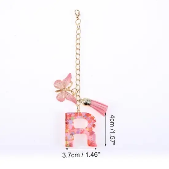 Unique Bargains Heart Sequin Letter R Butterfly Tassel Water Cup Pendant Pink 1 Pc image {1}