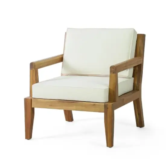 Christopher Knight Home Rossville Acacia Wood Outdoor Patio Club Chair with Cushions Teak/Beige image {4}