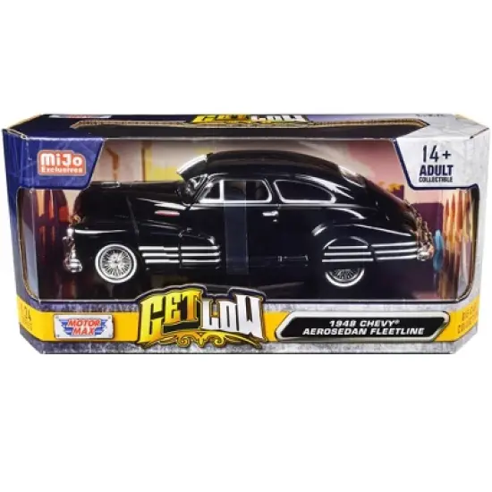 1948 Chevrolet Aerosedan Fleetside Lowrider Black "Get Low" Series 1/24 Diecast Model Car by Motormax image {2}