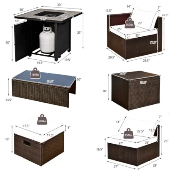 Tangkula 9 PCS Outdoor Patio Furniture Set w/ 30" Propane Fire Pit Table PE Wicker Space-Saving Sectional Sofa w/ Storage Box and Cushions Black/Gray/Navy/Red/Turquoise/Off White image {8}