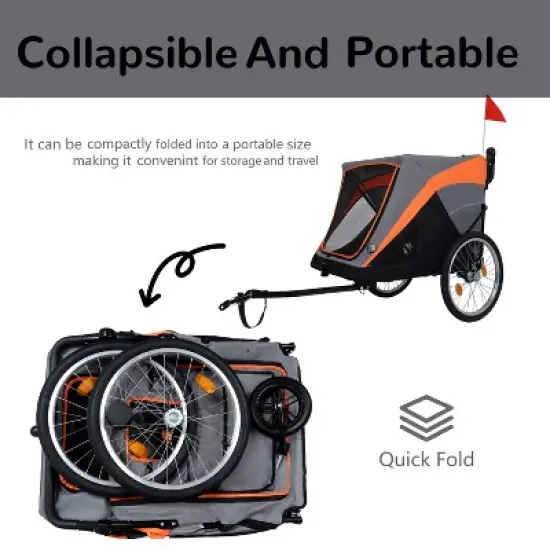 2-in-1 Bike Trailer & Push Cart for Pets - Detachable Bike Hitch & Push Handle Included&pound;&not;Dual Cup Pockets and Storage Bag, Holds Pets Up to 100 lbs image {4}