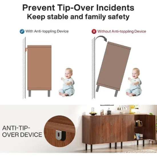 KTMBDW Sideboard Buffet Cabinet - Modern Larger Credenza Kitchen Storage Cabinet with 4 Doors - Accent Buffet Console Table for Dining Room Hallway image {4}