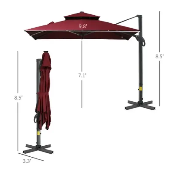 COWLOWN Red 10ft Offset Patio Umbrella with Cross Base, Cantilever Hanging Outdoor Umbrella, 360&iexcl;&atilde; Rotation & Adjustable Tilt for Garden, Poolside image {7}